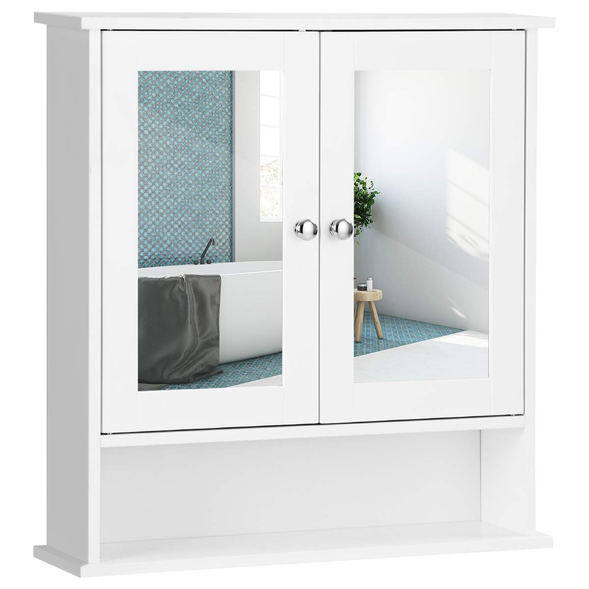 Bathroom Medicine Cabinet, Hanging Storage Cabinet with Double Mirror Doors