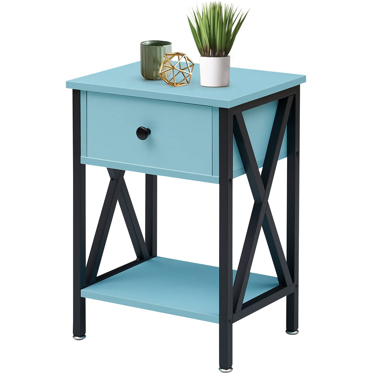 Modern Side End Table, Nightstand Storage Shelf with Bin Drawer for Living Room, Bedroom,