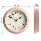 'Frieze' Wall Clock – Small Round Contemporary Classic Round Clock in Pink, with Pretty Numbers,