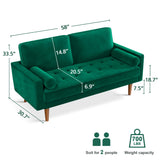 58 inch Loveseat Sofa Couch, Green Velvet Couch for Living Room