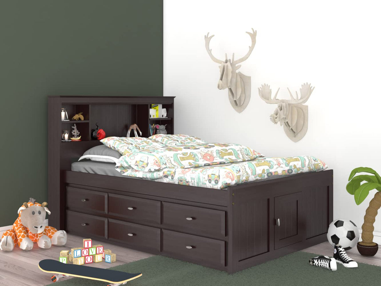 Model 82921K6-22 Full Size Bookcase Bed with Six Drawers in Dark Espresso
