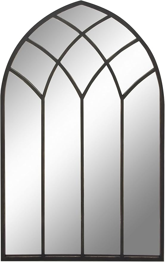 79 Metal Room Wall Mirror Window Pane Inspired Entryway Mirror with Arched Top