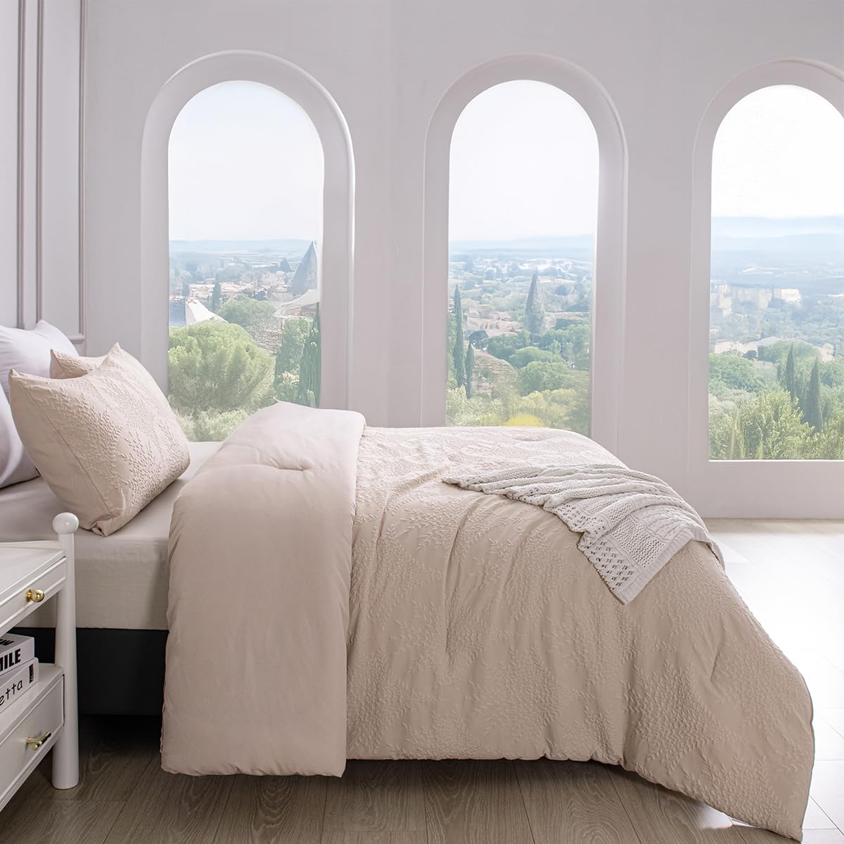 Beige Jacquard Comforter Set King Size - 3 Piece Bohemian Bedding