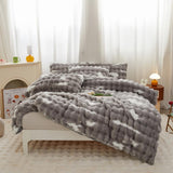 Rabbit Plush Gray White Faux Fur Duvet Cover Comforter Cover Queen