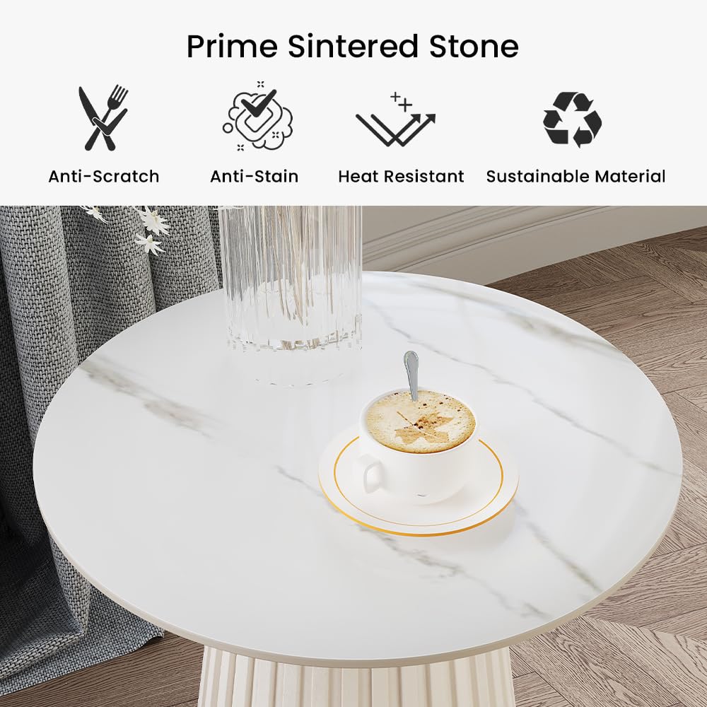 15" Modern Side Table Living Room with Stone Top, Versatile Round End Table as Coffee