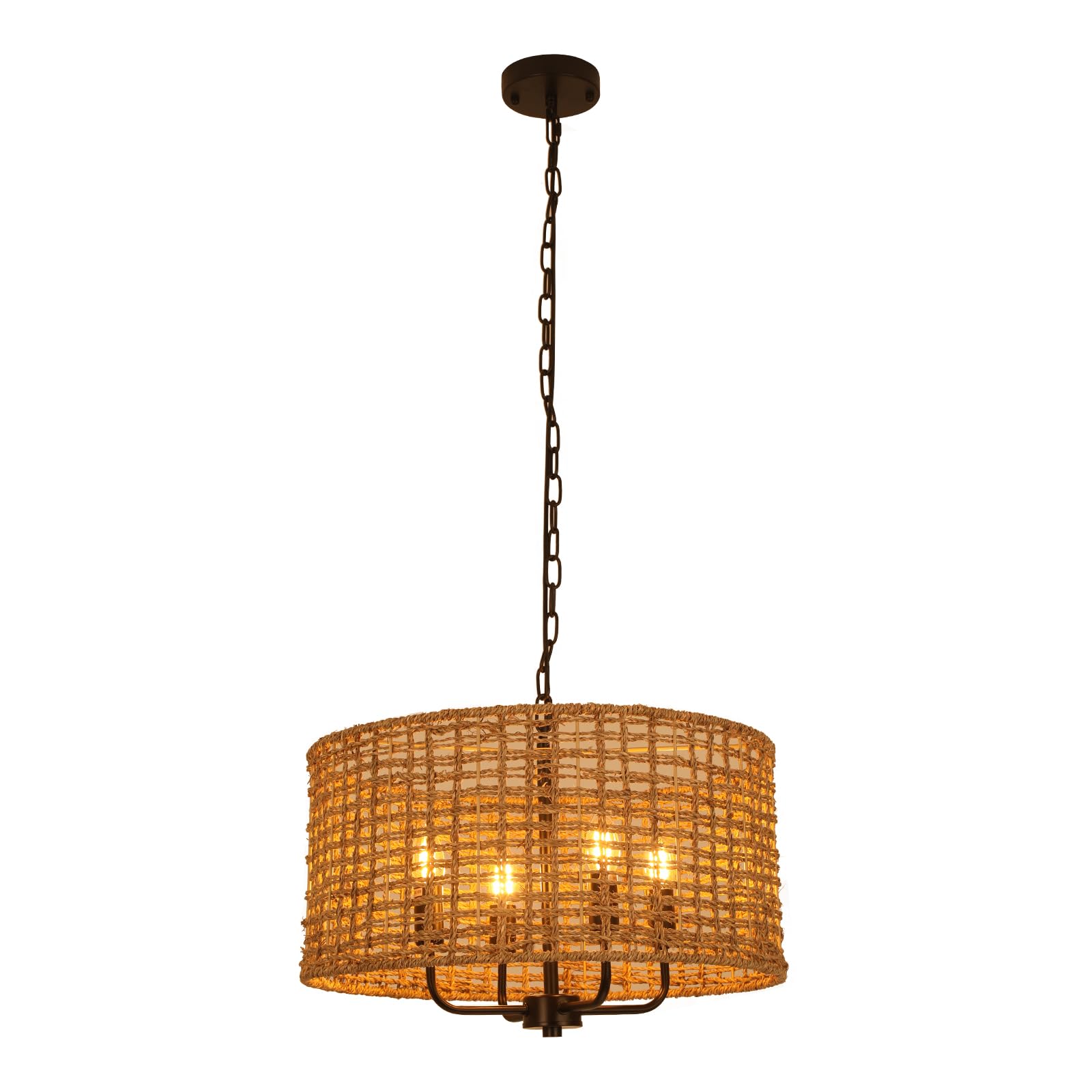 Rattan Chandeliers, 20inch Vintage Pendant Light Fixture, Farmhouse Hand Woven