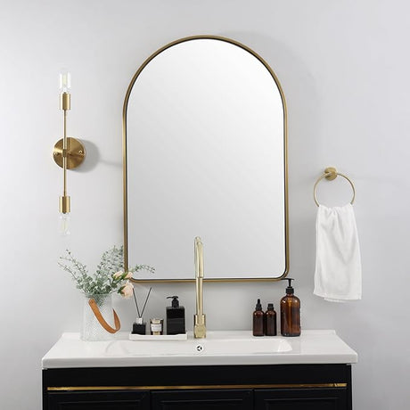 Brushed Nickel Arched Mirror, 24x36’’ Arched Bathroom Mirror, Arch Wall Mirror