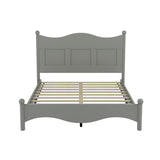 Queen Size Wood Bed, Retro Platform Bed Frame with Victorian Headboard & Footboard