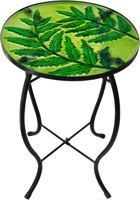 Patio Side Table Outdoor Metal Accent Table Round Glass Balcony Plant End Table Garden