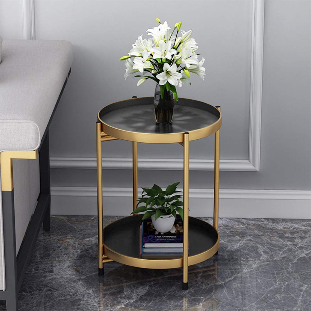 Table, Round Foldable End Table, Telephone Table with Removable Trays, Hallway