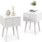 Nightstand with 2 Drawers Set of 2, Mid Century Modern Bedside Table with Solid Wood