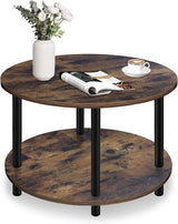 Small Round Coffee Table with Open Storage for Small Space, 23.5" Black 2-Tier Wooden