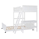 Twin Over Full Bunk Beds with Desk and Drawers, Wood Twin Size Loft Bed