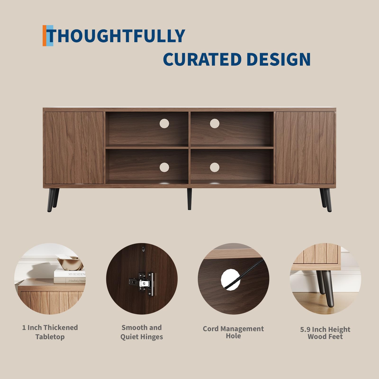 70" Fluted TV Stand with Adjustable Storage Shelves