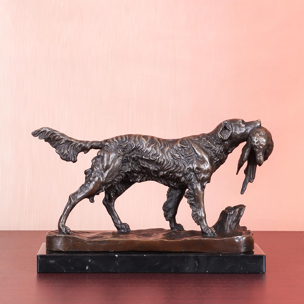 11.2" L Bronze Dog Hunting Statue Figurine Animal Sculpture Home Decor