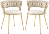 Dining Chair Set of 2, Velvet Woven Upholstered Dining Chair with Gold Metal Legs,