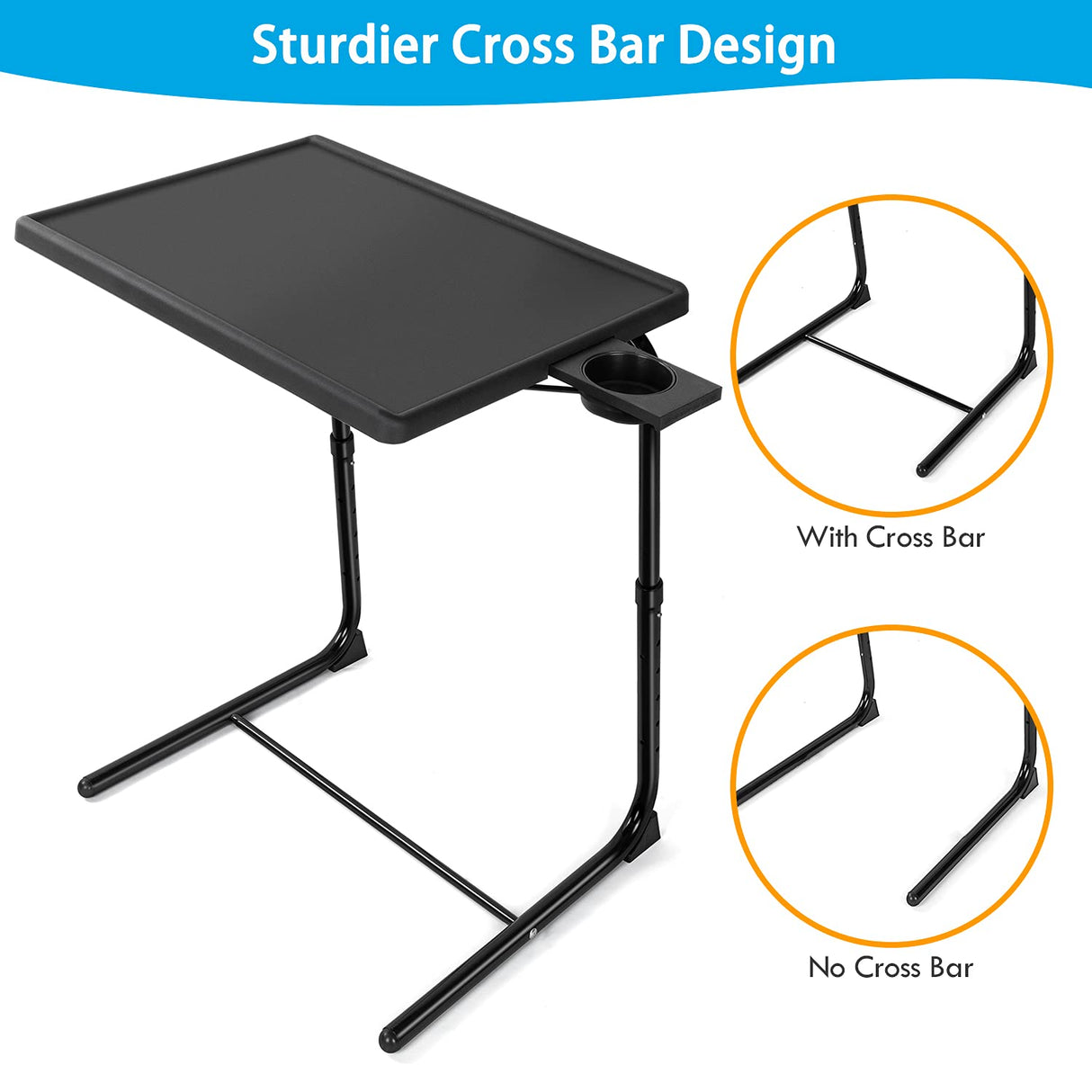 TV Tray - TV Table, Folding Table Trays, w/6 Height & 3 Tilt Angle, w/Cup Holder