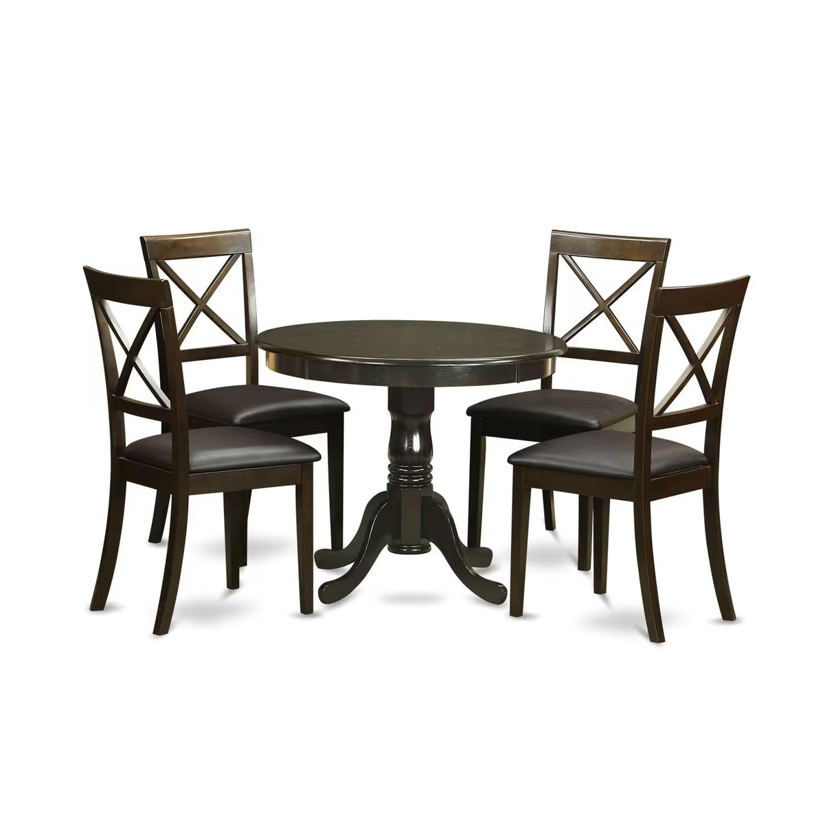 Antique 5 Piece Kitchen Set for 4 Includes a Round Table with Pedestal and 4 Faux Leather