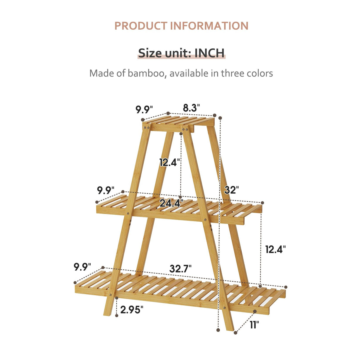 Plant Stand For Indoor Outdoor Tiered Plant Shelf 3 Tier 8 Potted Bamboo