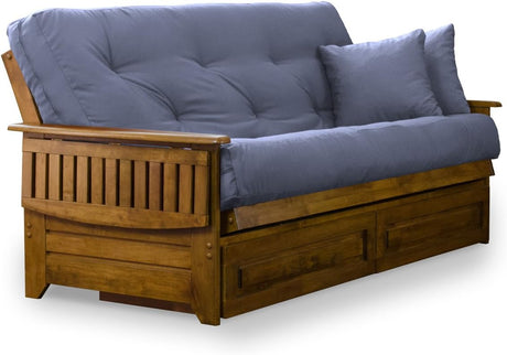 Brentwood Tray Arm Full Size Wood Futon Frame and Storage Drawers - Heritage Finish