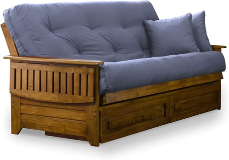 Brentwood Tray Arm Full Size Wood Futon Frame and Storage Drawers - Heritage Finish