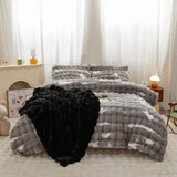 Rabbit Plush Gray White Faux Fur Duvet Cover Comforter Cover Queen