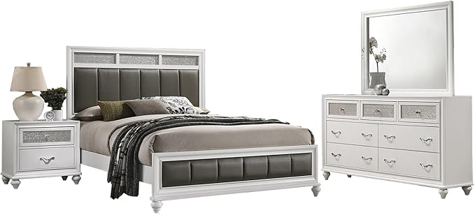 Barzini 4-Piece Bedroom Set with Upholstered Headboard, Eastern King, Black