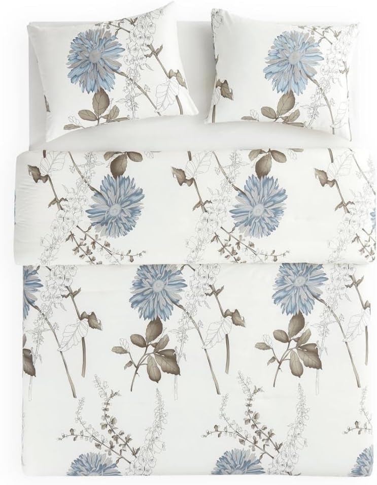 Floral Comforter Set - 100% Cotton Vintage Botanical Bedding