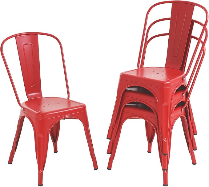 18 Inch Metal Chairs Set of 4 Metal Stackable Patio Seat Height Café Restaurant Dining