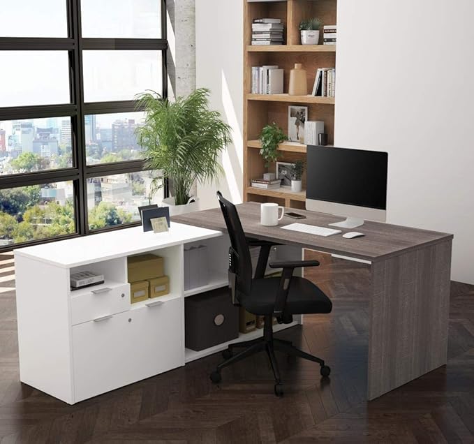 3 Plus L-Shaped Desk, 72W, Bark Grey