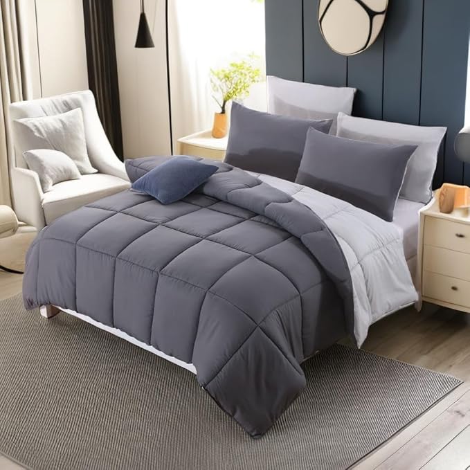 Reversible Quilt Bedding Comforter Only, Down Alternative Comforter for All Season