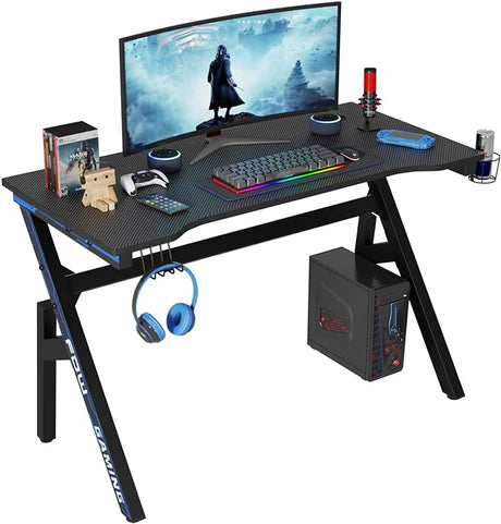 47 Inch Gaming Desk PC Carbon Fiber Table Ultimate Gamer Workstation with Cup Holder