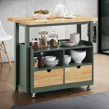 Kitchen Island Cart on Wheels - Rolling Kitchen Table with Storage