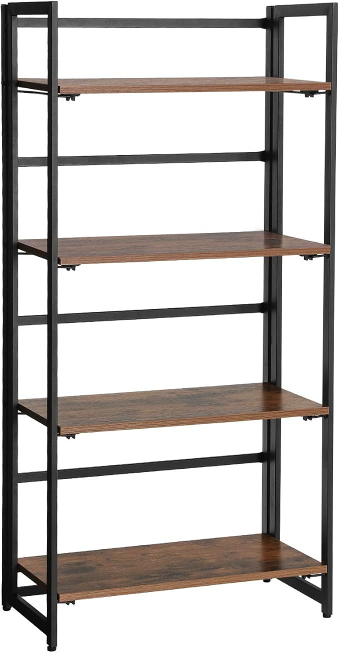 Industrial 8-Compartment Bookshelf, 4-Tier Bookcase with 8 Open Slots, Display Storage Rack, for Office, Living Room, Bedroom, 31.5 x 13 x 58.7 Inches, Rustic Brown and Black ULLS105B01