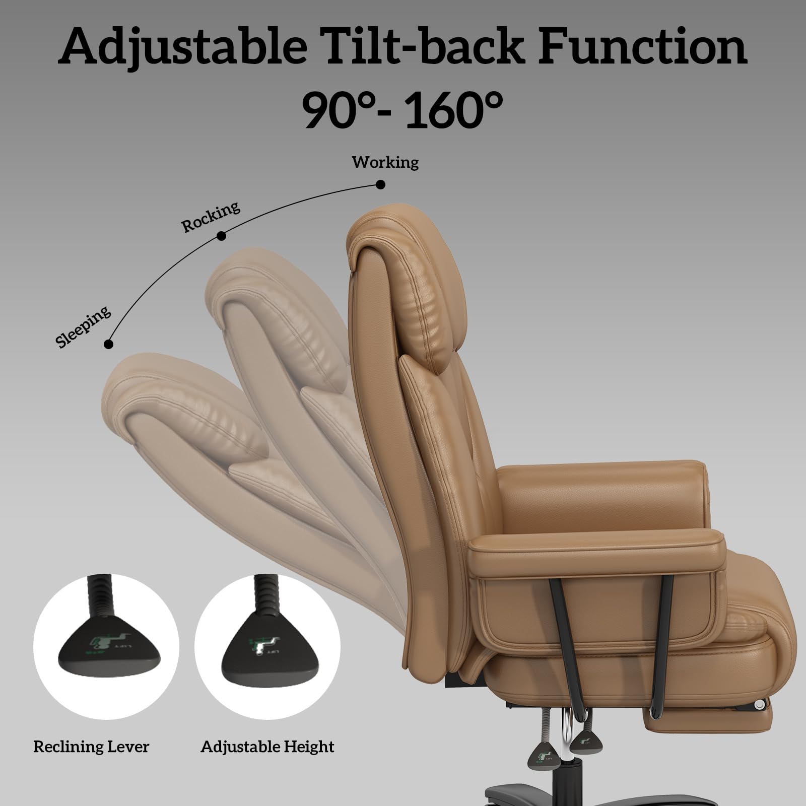 Big and Tall Office Chair 400LBS with Wide Seat and Arms, 160° Reclining Office Chair