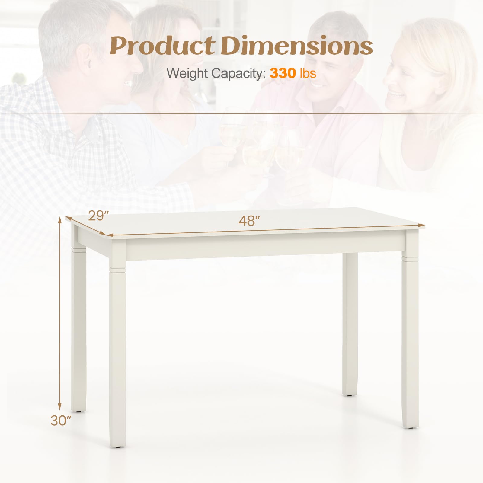 Dining Table for 4 People, 48” x 29” Kitchen Table with Wood Legs, Rectangular Dinner Table for Small Space,
