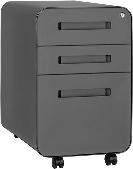 Stockpile 3 Drawer File Cabinet with Lock - Under Office Desk Metal Filing Cabinet,