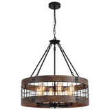 LamQee 24 Inch Farmhouse Dining Room Light Fixture, 6 Lights Modern Farmhouse Chandelier with Wood and Black Metal Shade, Large Rustic Chandeliers Hanging Pendant Lighting for Kitchen Entryway Foyer