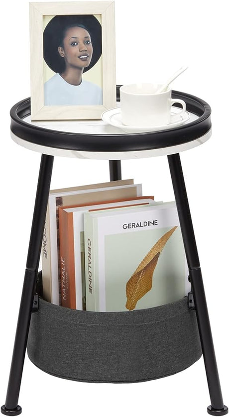 3 Legs Round End Table, 2 Tier Round Side Table with Storage Basket