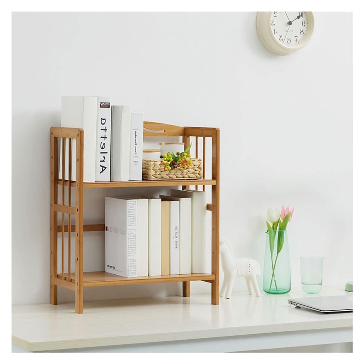 Bookshelf Bookcase Desktop Small Bookshelf 2-Layer Floor-to-Ceiling Bookcase Wooden