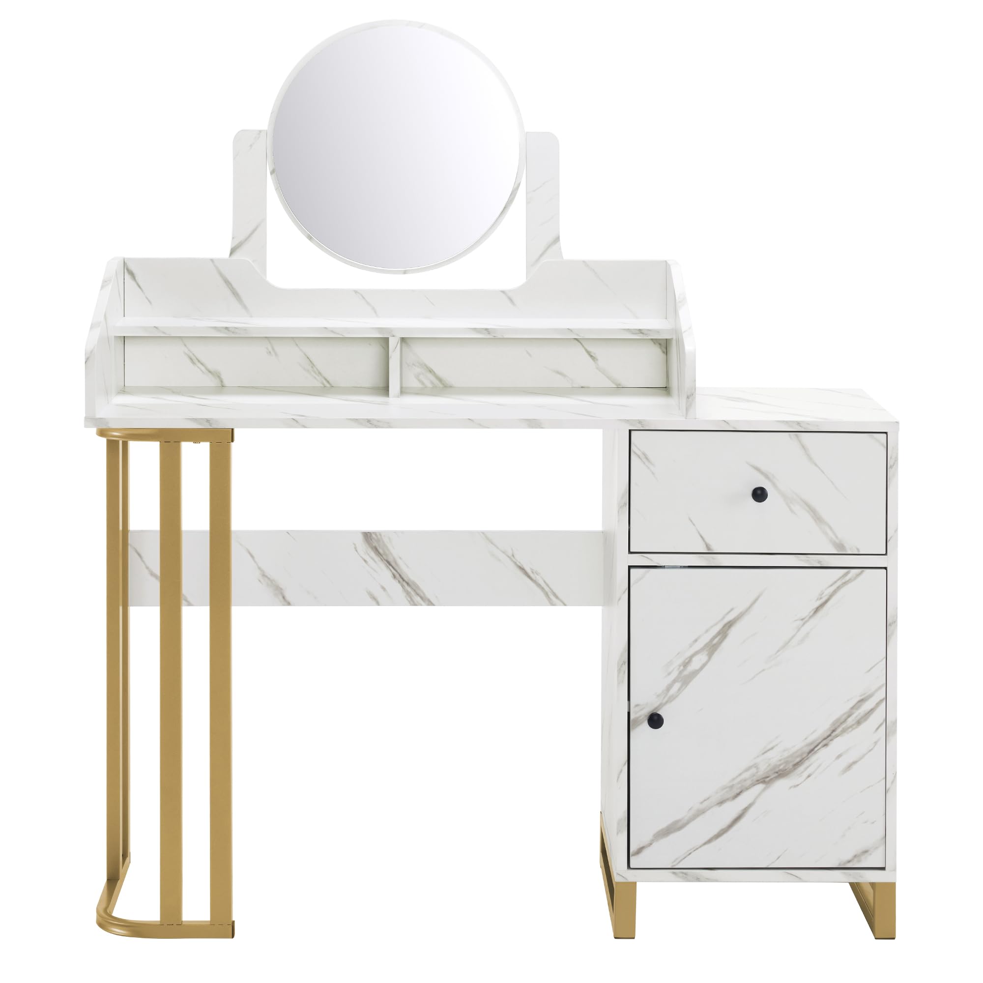 Light Luxury Dressing Table with Storage Cabinet, Modern Vanity Desk with Drawer