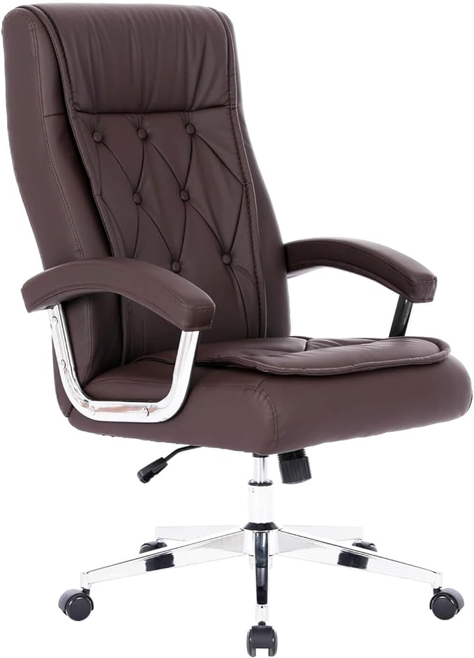 Leather Executive Office Chair with Arms and Wheels, High Back Ergonomic Computer