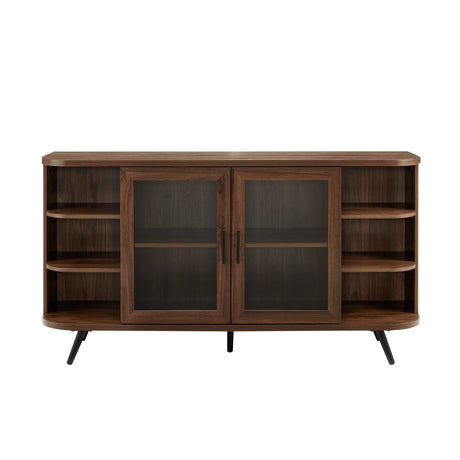 Willow Modern Fluted Door Curved End Sideboard, 58 Inch, Dark Walnut