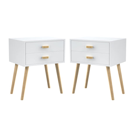 Night Stands Set of 2, Nightstand with Drawer,Modern Accent Side Bedside Tables Nightstands, Wood Mid Century End Table,Storage Cabinet,Dresser,Vanity Dressing Table for Bedroom (White 2pcs)