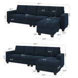 Velvet Reversible Sectional Sofa with Chaise Convertible