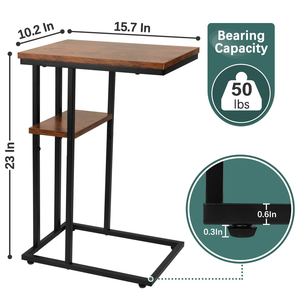 Shaped End/Side Table for Couch and Bed