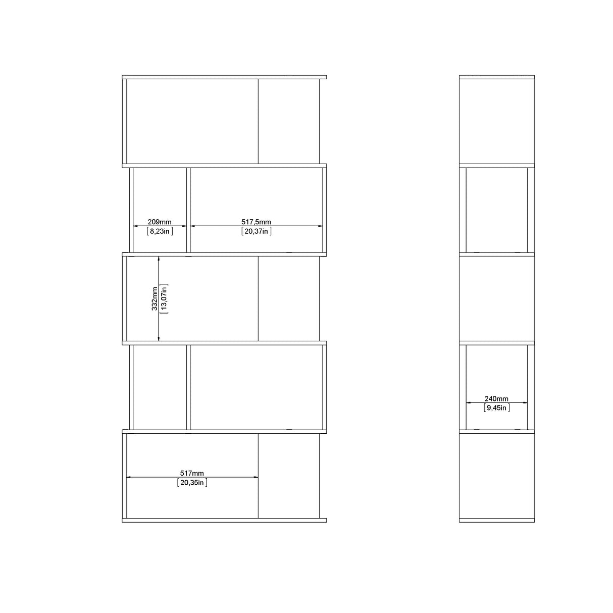 Modern Bookcase, Display Shelf and Decorative Room Divider with 7 Fixed Storage Shelves