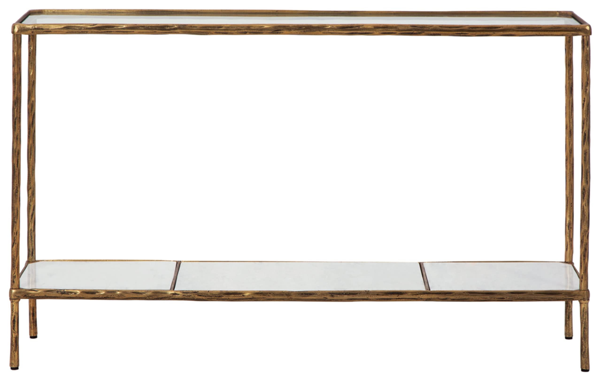 Ryandale Console Table - Glass Top with Marble Shelf, 52" Antique Brass