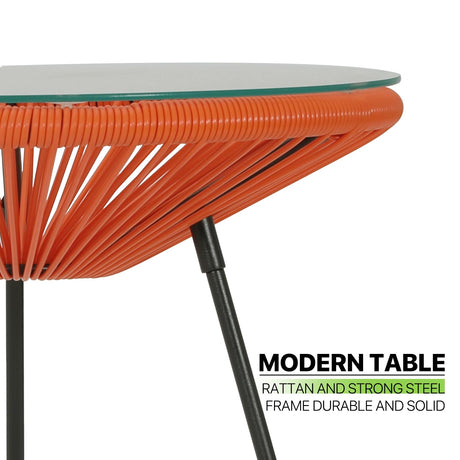 Magshion Outdoor Acapulco Chair Set 3-Piece with Glass Top Table, Lightweight All-Weather Woven PE Rope Patio Furniture, Modern Bistro Conversation Set for Patio, Garden, Poolside, Orange