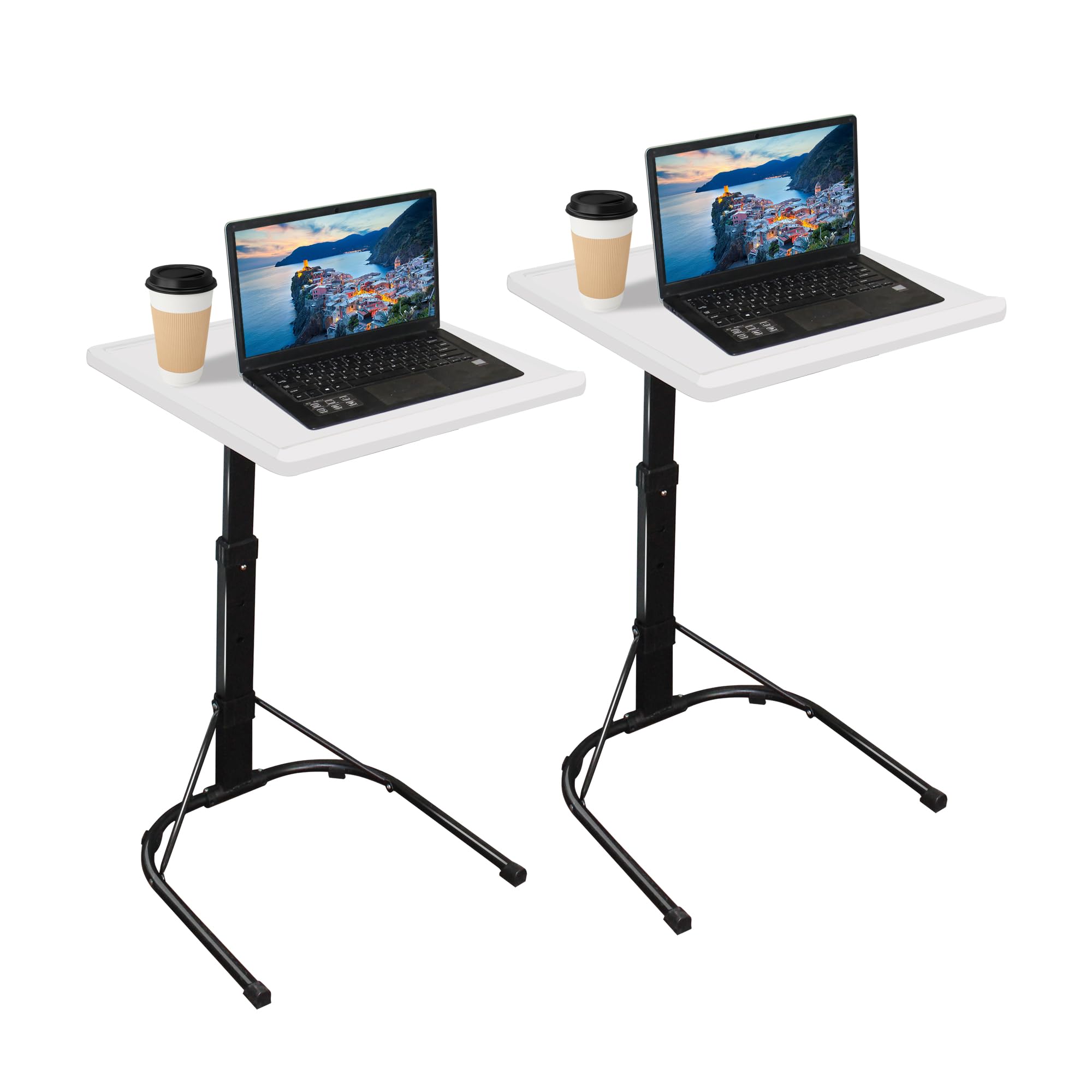 Tribesigns Adjustable C Table with Wheels, Mobile Snack Side End Table Sofa Couch Bedside Laptop Rolling Cart TV Tray with Storage Shelves